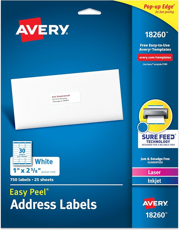 AVERY White Address Labels | Easy Peel | Sure Feed Technology | by Avery