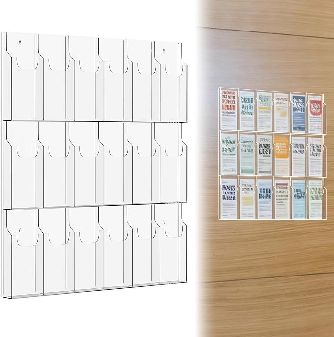 Acrylic Brochure Pamphlet Holder, 18 Pamphlet Holders, Trifold Flyer Rack by Nalwort