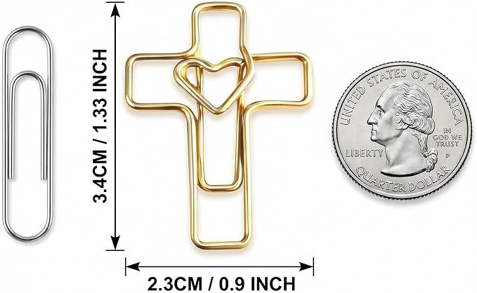 Gold Heart Cross Paper Clips Gold - Image 2