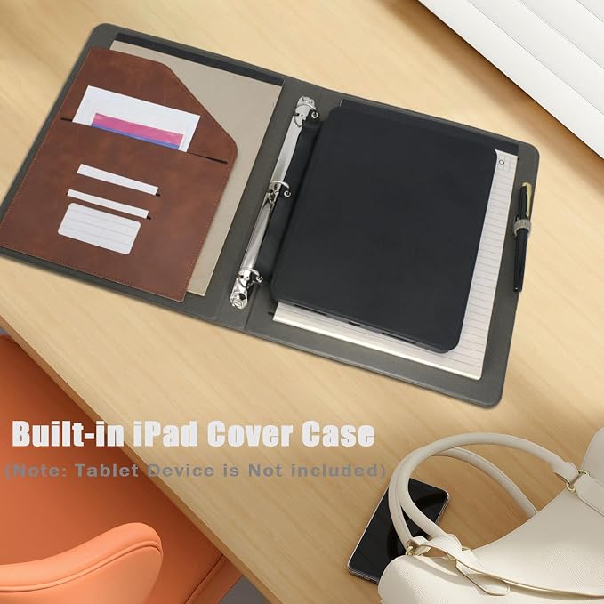 3 Ring Portfolio with iPad Holder, Business Padfolio with Clipboard & Rotating - Image 2