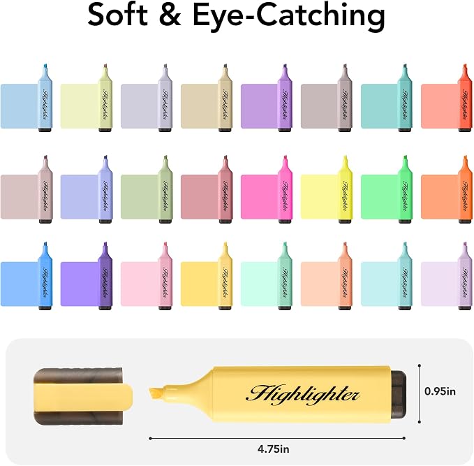 Mini Highlighters, 24 Assorted Quick-Dry Chisel Tip Marker Pens | 6 Bright & 18 - Image 2