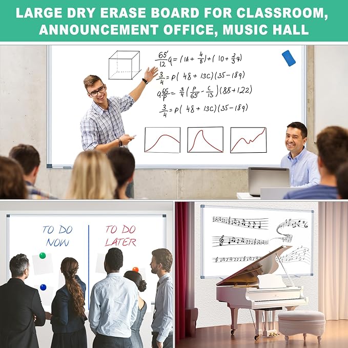 H-Qprobd 72"x48" Large Dry Erase Board for Wall 6' x 4' Magnetic Whiteboard Aluminum Presentation White Boards with Long Pen Tray, 6 Markers, 2 Erasers &12 Magnets-DeskLoop Office
