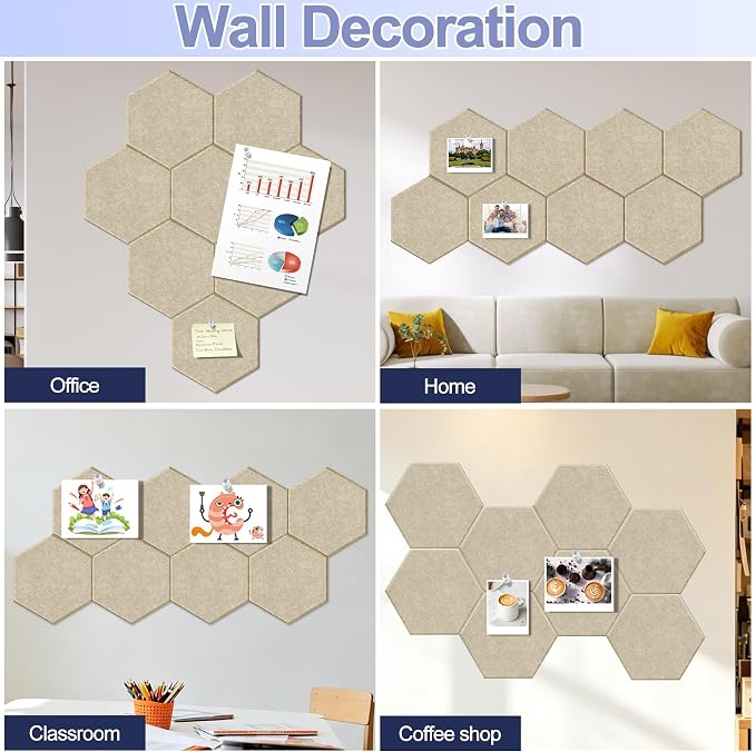 8PCS Hexagon Cork Board Tiles, Self-Adhesive Felt Bulletin - Image 6