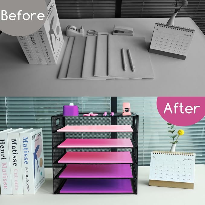5 Tier Lettrer Tray Organizer, Metal Mesh Desk File Organizer - Image 5