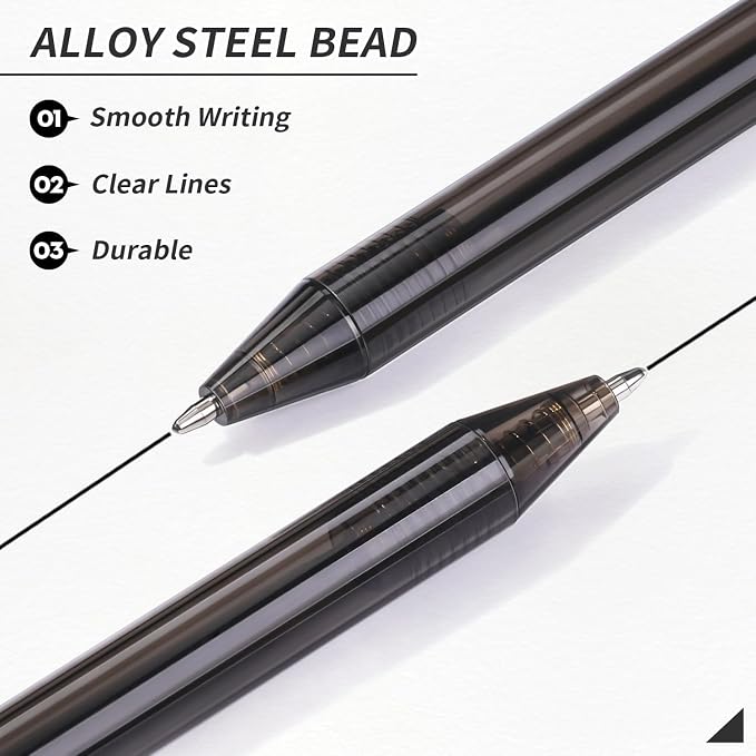 Black Pens Bulk, 60 Pack Retractable Ballpoint Pens Black Ink | Smooth Writing - Image 3