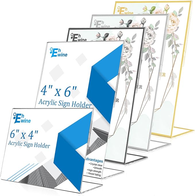 EHWINE 20 Pack Acrylic Sign Holder 4 x 6, L Shape Clear Plastic Display Stand - Image 9