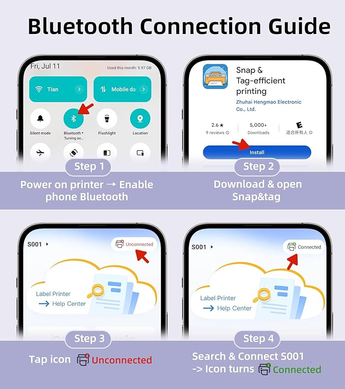 ORGSTA S001 Label Maker Machine with Tape, Portable Bluetooth Label Maker for Home and Office Organization, Thermal Label Printer Mini Sticker Maker with Multiple Templates, White-DeskLoop Office
