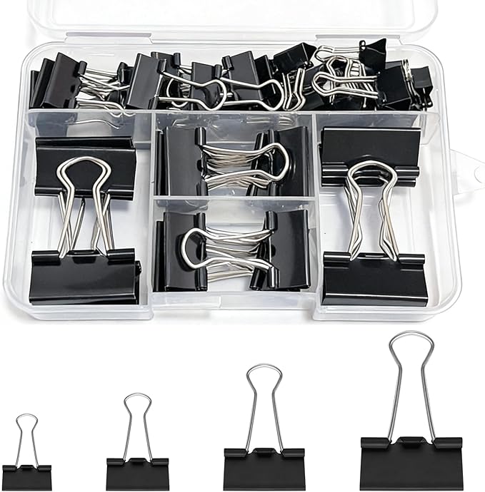 60PCS Black Binder Clips Assorted Sizes, 4 Size Assortment-Includes Large by Unknown