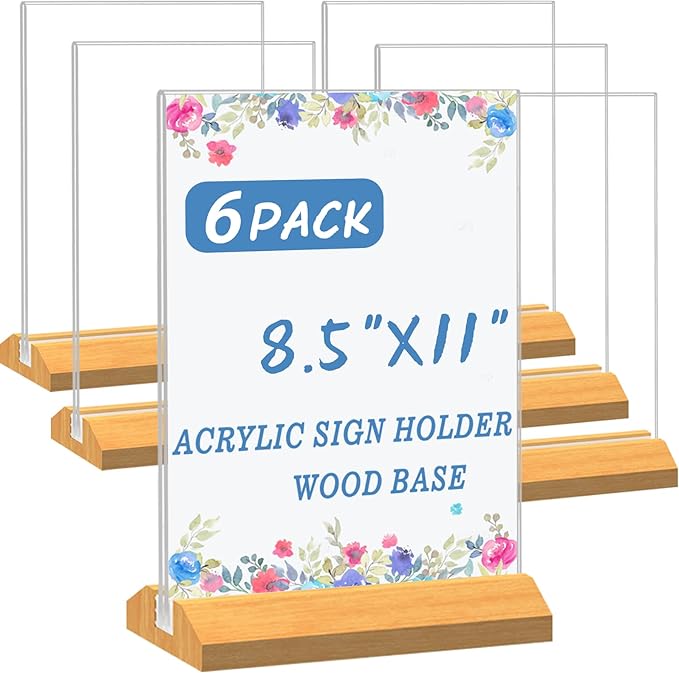6 Pack Acrylic Sign Holder 8.5 x 11 Inch by QLKGWEA