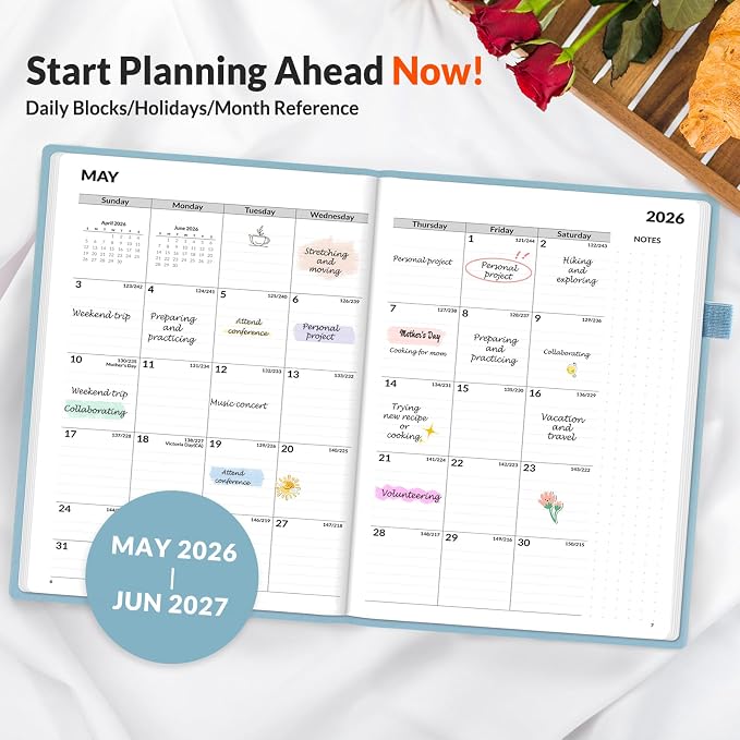 SUNEE 2026-2027 Weekly & Monthly Hardcover Planner 5.5" x 8.3" - Image 2
