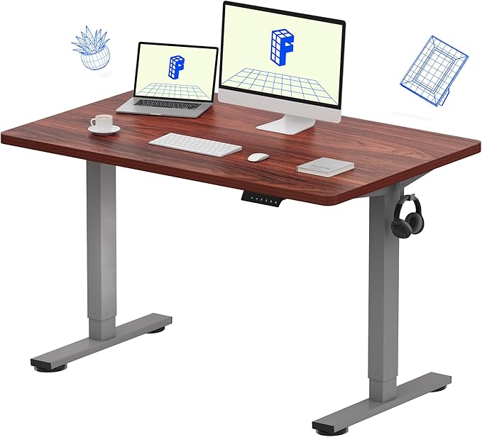 FLEXISPOT EN1 Whole-Piece Standing Desk, 48 x 30 Inches Electric Adjustable Desk for Home Office (Silver Frame + 48 in Mahogany Top, 2 Packages)-DeskLoop Office