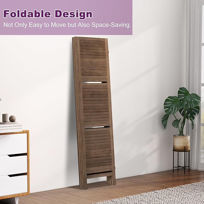Room Divider with Shelves, 5.6FT Folding Room Divider Panel, 6 Panel Wood Partition Wall Divider for Room Separation, Dark Brown-DeskLoop Office