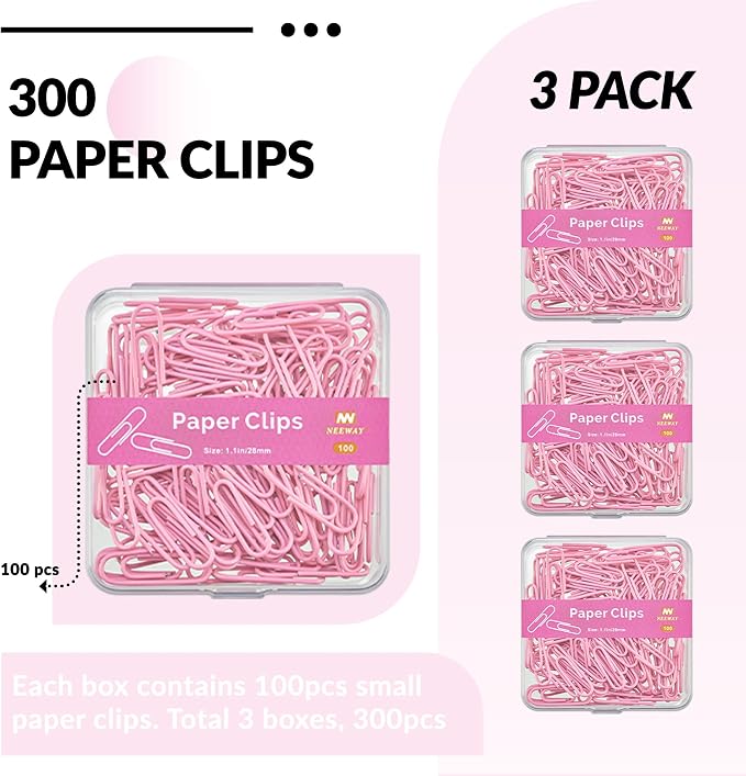 NEEWAY Small Paper Clips, 1.1 Inch Vinly Coated Colored Paperclips, 3 Pack of - Image 3
