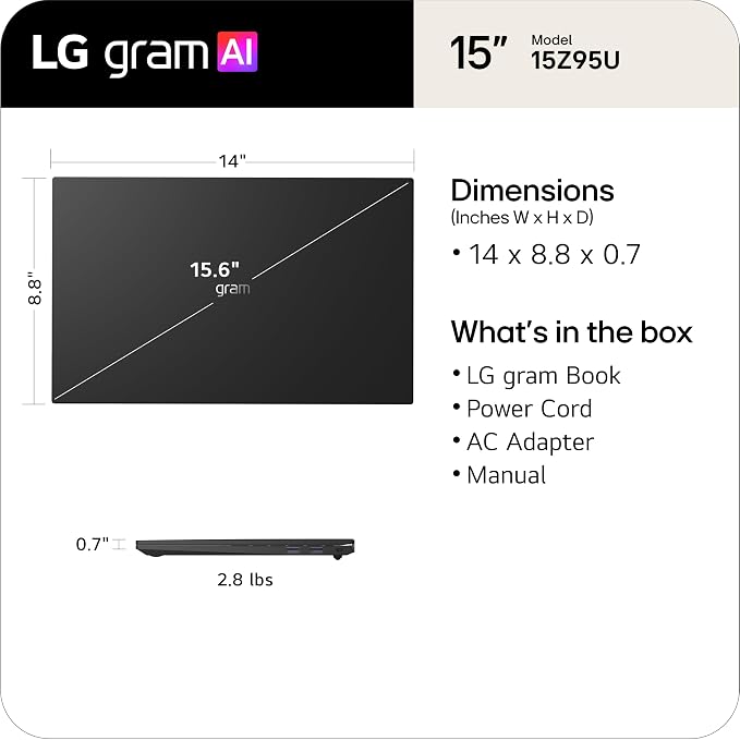 LG gram 15-inch Thin and Lightweight Dual AI Laptop Computer, Windows 11 Home - Image 16