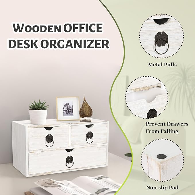 Wood Desk Organizer with Drawer, Tabletop Storage Organization Box - Image 5