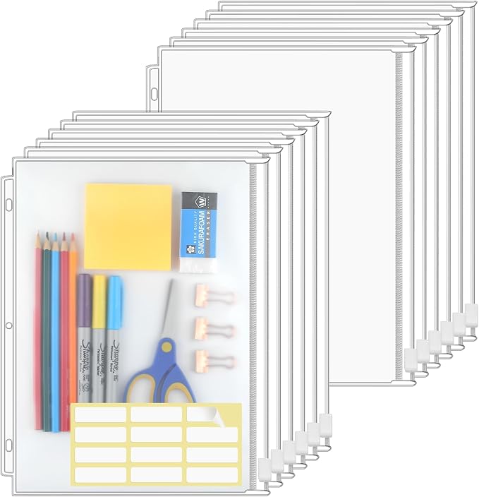 KTRIO 24 Pack Binder Pockets, 8.5 x 11 Zipper Pouches by KTRIO