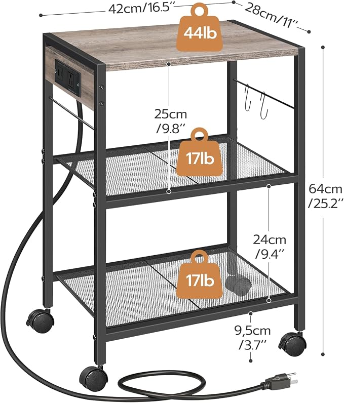 HOOBRO Industrial Printer Stand, 3-Tier Mobile Printer Table, Rolling Cart - Image 3