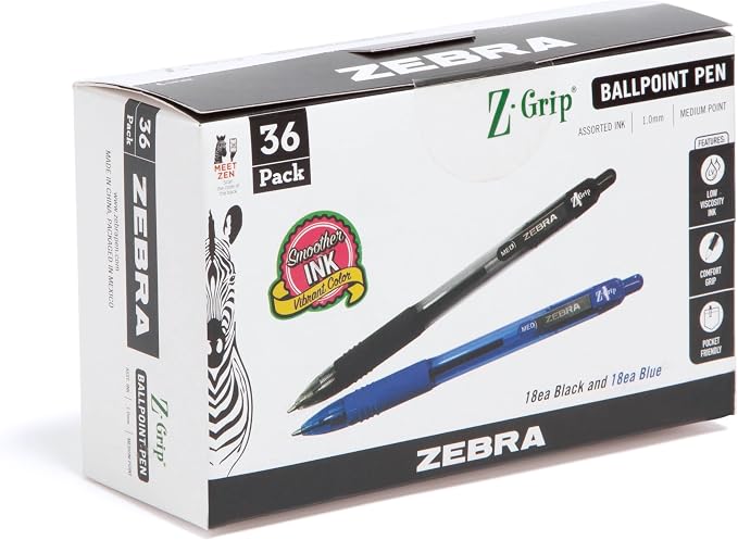 Zebra Pen Z-Grip Retractable Ballpoint Pen, Smooth-Flowing Black and Blue Ink by ZebraPen