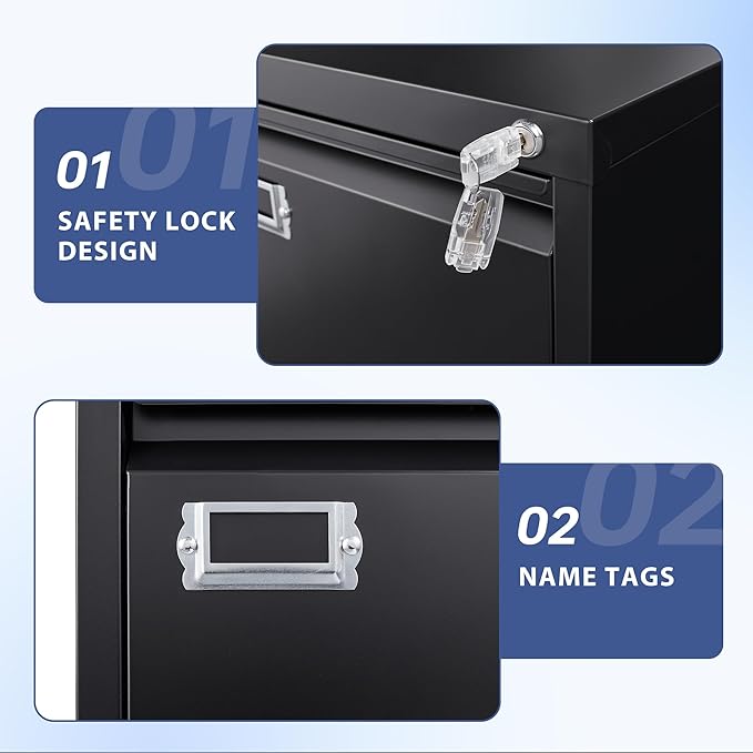 5 Drawer File Cabinet, Filing Cabinets for Home Office, Vertical File Cabinet with Lock, 61.6" H Locking File Cabinet for A4 Legal/Letter, Assembly Required (Black)-DeskLoop Office