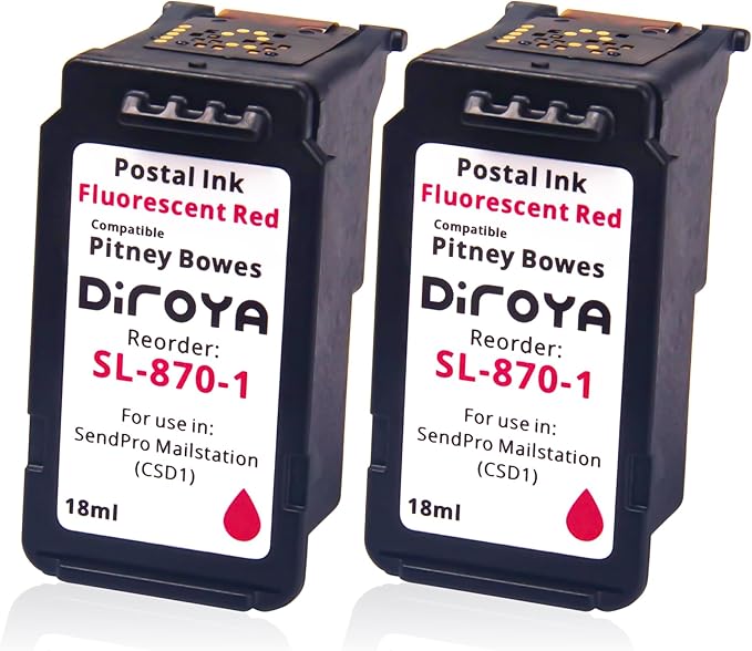 SL-870-1 Ink Cartridge 18ML High Yield Replacement for Pitney Bowes SendPro Mailstation Fluorescent Red Postage Ink (CSD1) (2 Pack)-DeskLoop Office