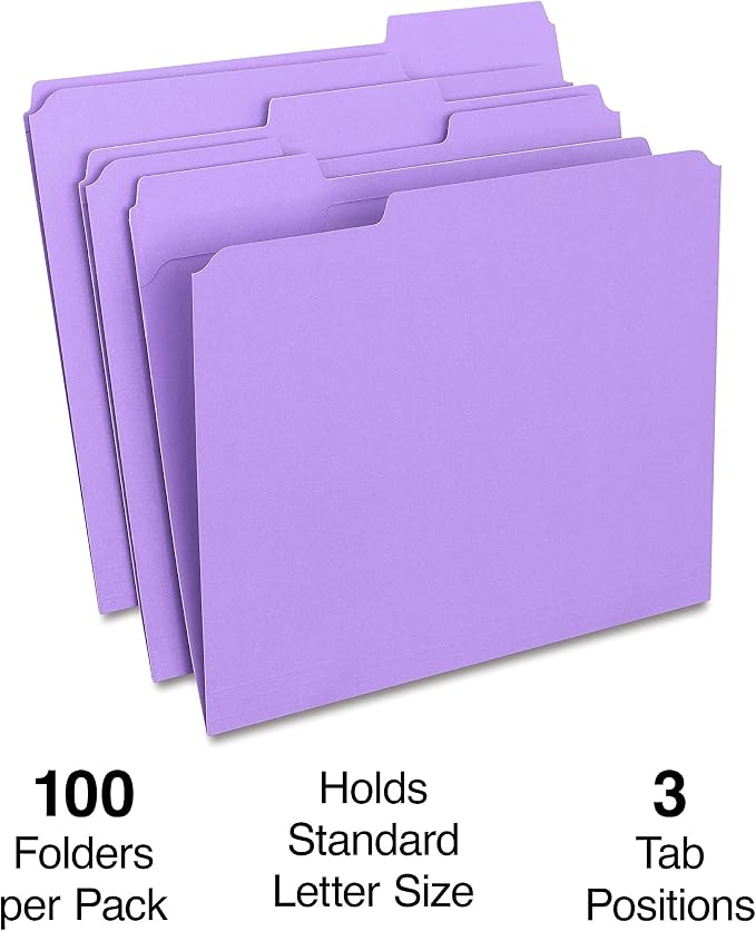 Staples Reinforced File Folders, Letter Size, 1/3‑Cut Tabs, Heavy‑Duty Paper - Image 2