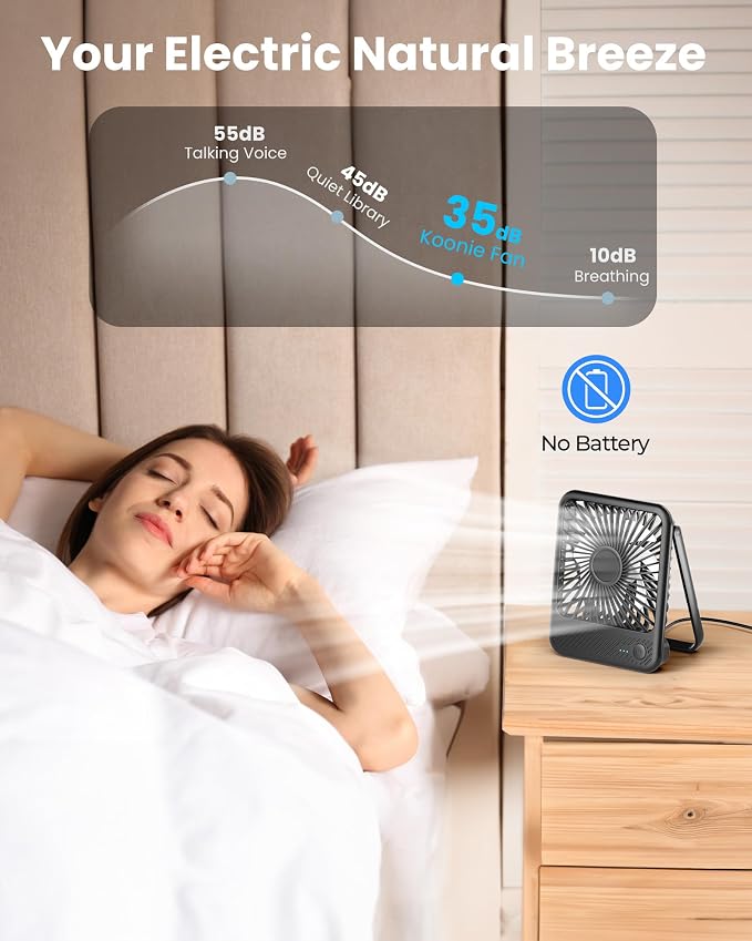 Koonie USB Desk Fan, Strong Wind Ultra Quiet Small Personal Fan - Image 5