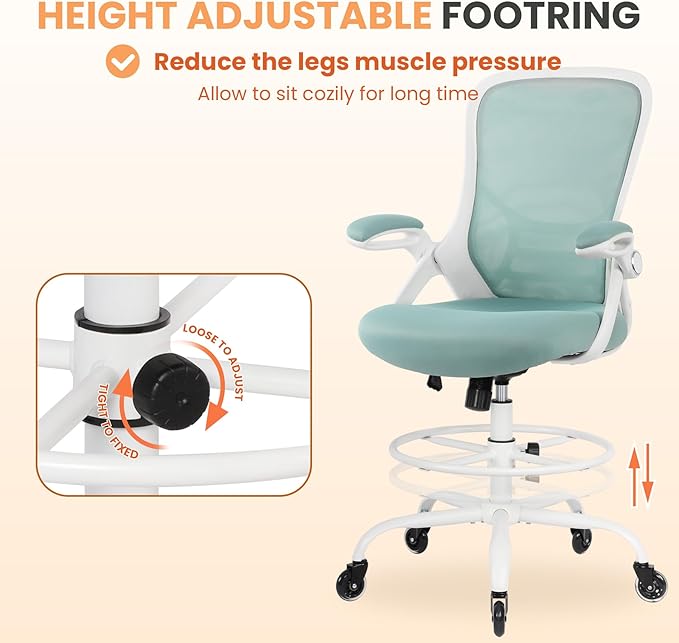 HYLONE Drafting Chair Tall Office, Ergonomic Standing Desk Stool Adjustable Drafting Chair Big Tall Drafting Office Chair Blue-DeskLoop Office