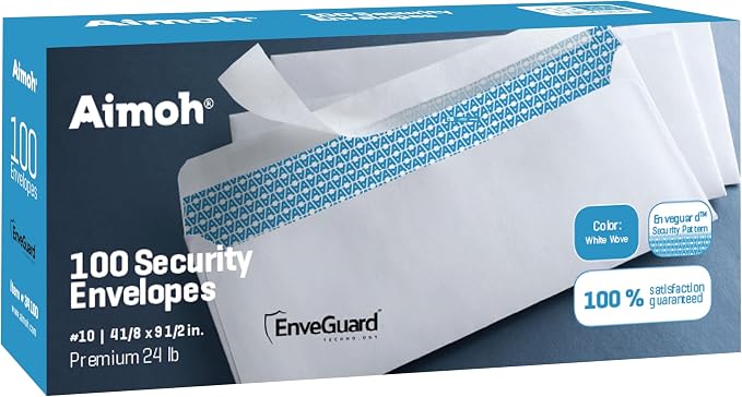 Aimoh 100#10 Security Self-Seal Envelopes, Windowless Design, Premium Security by Aimoh