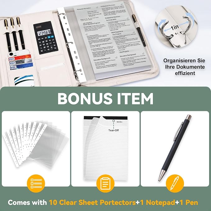Leathario Portfolio Binder, Includes 5 Sheet Protectors and a Pen, 13 Inch - Image 2