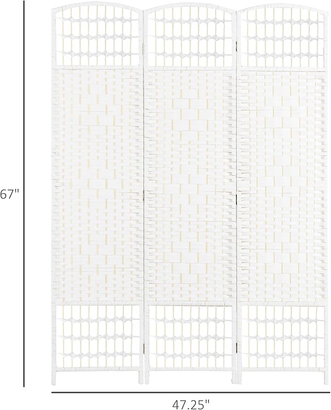 NicBex Room Divider 3 Panel Room Dividers with Woven Paper Design Partition Room Dividers and Folding Privacy Screens 5.6 FT Wall Divider for Office, Room Separation,47.25" W x 0.5" D x 67" H, White-DeskLoop Office