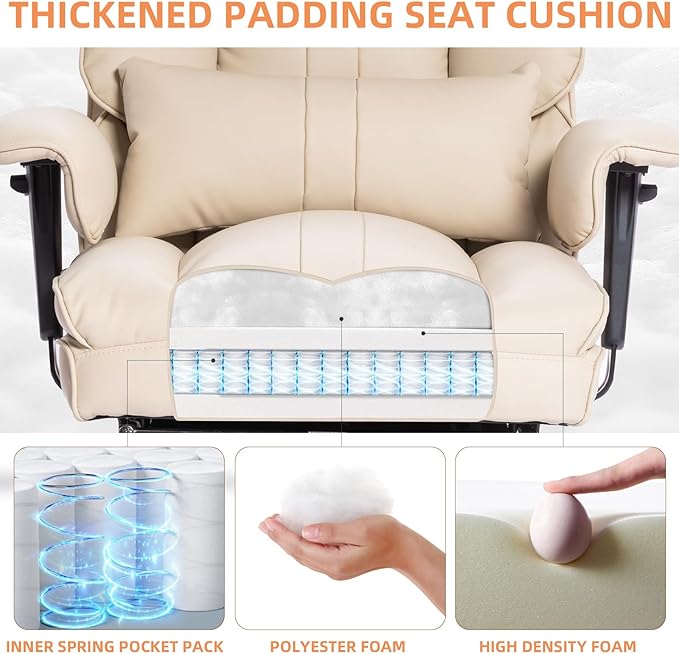 Big and Tall Office Chair 500lbs Wide Seat Executive Office Desk Chair High-Back Office Task Chair with Foot Rest, Ergonomic Lumbar Support Computer Office Chairs for Heavy People(Beige)-DeskLoop Office