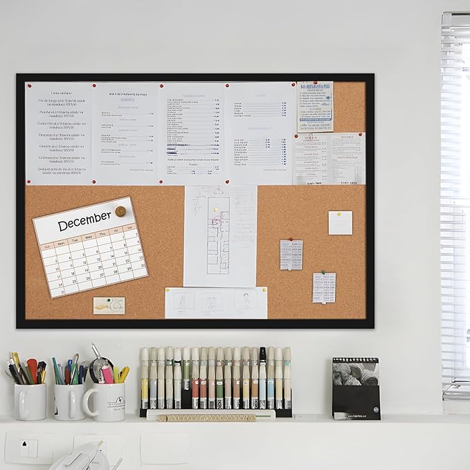 24” x 36” Cork Boards for Walls with Black Wooden Frame 1pack, Double Sided Office Board for Wall Organizer, Bulletins Board Decorative Hanging Pin Board for School, Home & Office, Notice Board-DeskLoop Office