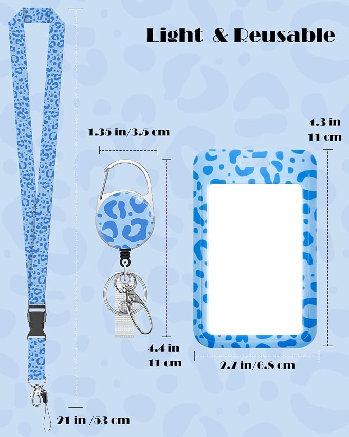 Uniclife Fashionable Sliding Badge Holder Blue Leopard Print Plastic Card Holder - Image 6