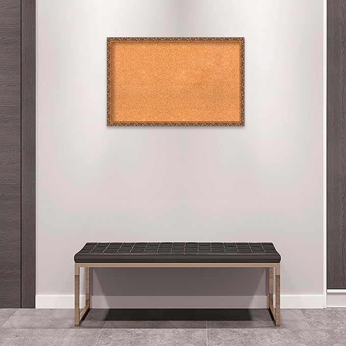 Amanti Art Natural Cork Board for Wall, 22x34 Vision Board with Bronze Frame, Large Corkboard Office Decor for Home Organization, Traditional Corkboard Pinboard to Display Items for Home Organization-DeskLoop Office