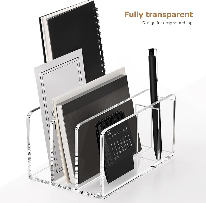SANRUI Acrylic Mail Organizer, 3 Compartments Clear File Holder - Image 6