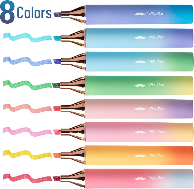 Mr. Pen- Glitter Highlighters, 8 Pack, Sunshine Colors | Chisel Tip Glitter - Image 2
