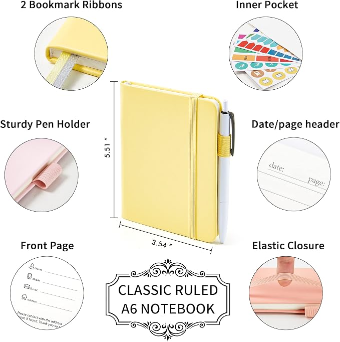 feela 3 Pack Pocket Small Notebook Journals, Mini Cute Hardcover College Ruled - Image 2