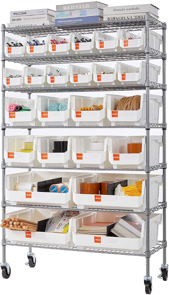 VEVOR 7-Tier Rolling Bin Storage Rack, 24 Organizer Bins, Bin Rack Storage - Image 9