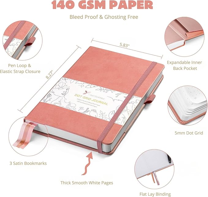 Bullet Dotted Journal – 140gsm Bleed Proof Thick White Paper – 200 Numbered Dot Grid Pages – 5.8 x 8.3 inch Dotted Notebook by Vivid Scribbles-DeskLoop Office