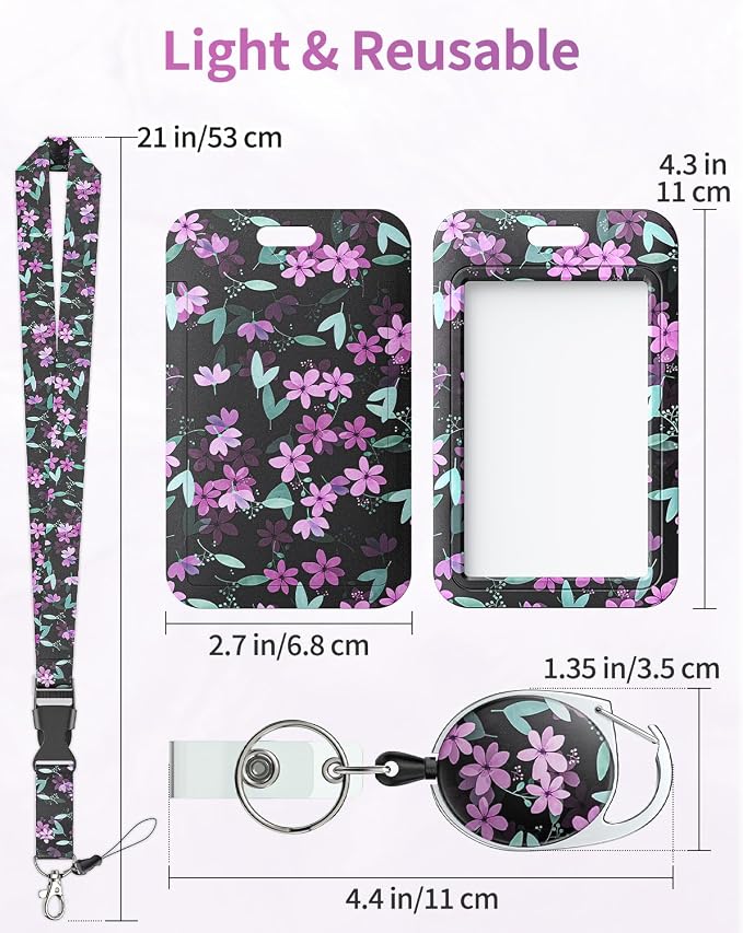 Uniclife Floral Sliding Badge Holder Purple Flower Plastic Case - Image 8