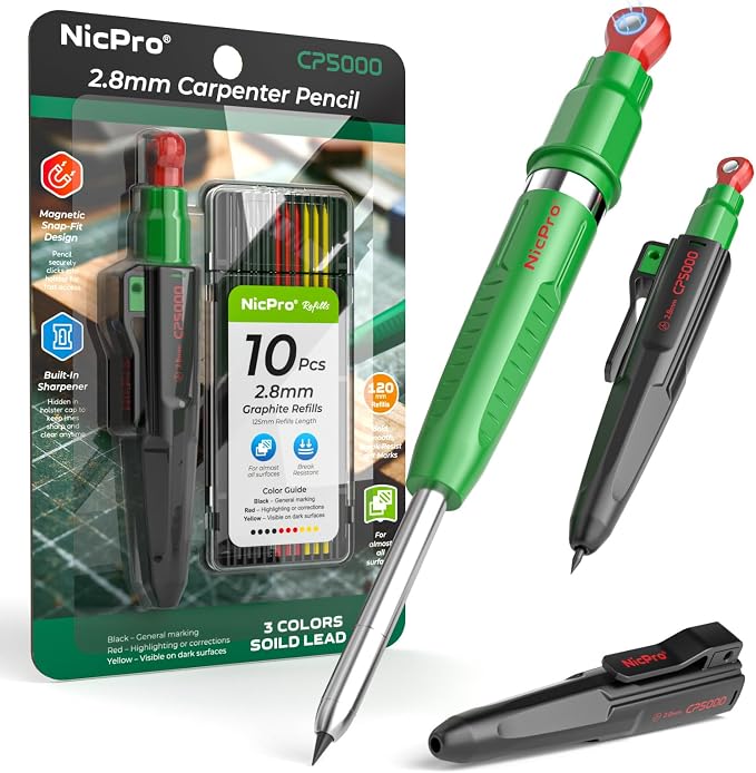 Nicpro 7-in-1 CP5000 Magnetic Carpenter Pencils by Nicpro