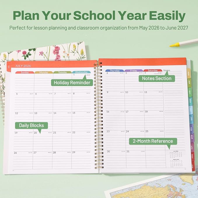 SUNEE Teacher Planner 2026-2027 Academic Year, 7 Periods Lesson Plan Book Jul - Image 3