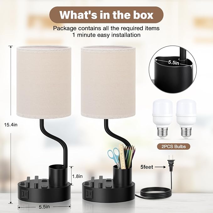 Bedside Table Lamps for Bedroom Set of 2 - Image 6