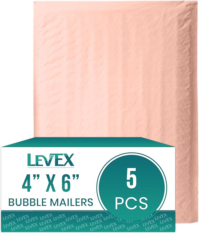 Levex - #0000 4" x 6" [5 Pack] Light Pink Poly Bubble Mailers, Padded Envelope Mailers, Packing Envelope & Mailing Bags for Shipping-DeskLoop Office