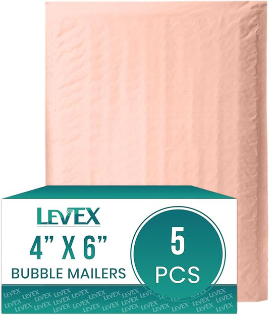 Levex - #0000 4" x 6" [5 Pack] Light Pink Poly Bubble Mailers, Padded Envelope Mailers, Packing Envelope & Mailing Bags for Shipping-DeskLoop Office