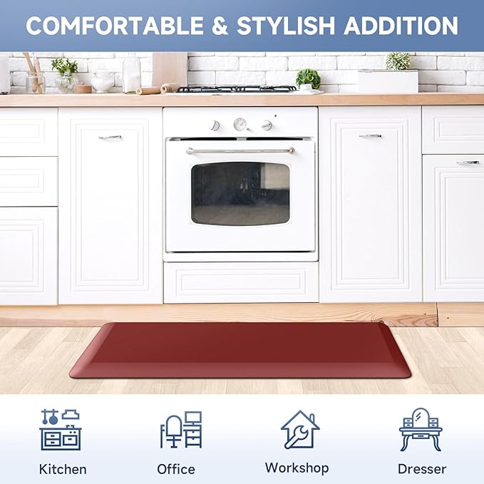 4/5 Inch Thick Kitchen Mat Anti Fatigue Mat Kitchen Rugs Kitchen Decor Non-Slip, Stain Resistant, Waterproof Kitchen Mats Desk Mat for Kitchen, Office, Workshop, Red, 17'' x 60''-DeskLoop Office