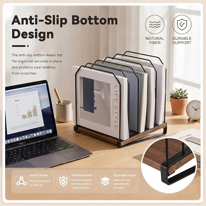 Novabright 2 Pack Inclined Desk File Organizer 5 Section Metal Vertical Folder - Image 6