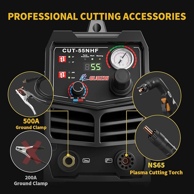 GZ GUOZHI CNC Plasma Cutter, 55 Amp Non-HF Non-Touch Pilot Arc, THC Torch Height Control Enabled, Dual Voltage 110V/220V Digital Plasma Cutter Machine-DeskLoop Office