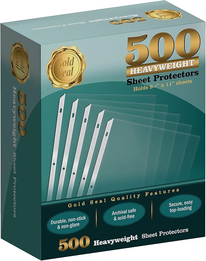 GOLD SEAL 500/Box Clear Heavyweight Poly Sheet Protectors, 8.5" x 11" by GOLDSEAL
