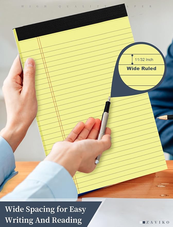 Legal Pads 8.5 x 11, 8 Pack, Yellow Paper Pads, Wide Ruled, Writing Pads 8-1/2" x 11", Micro Perforated, Premium Thick Paper, Yellow Notepads 8.5 x 11, Double Sided, Cardboard Backing, 30 Sheets/Pad